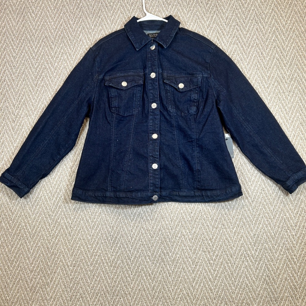 Eloquii Jacket Womens Size 16 Blue Dark Wash Denim Button Front Indigo Trucker